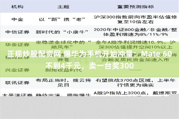 正规炒股配资网 曝华为手机开始冲量：Mate 60不到4千元，卖一台奖300